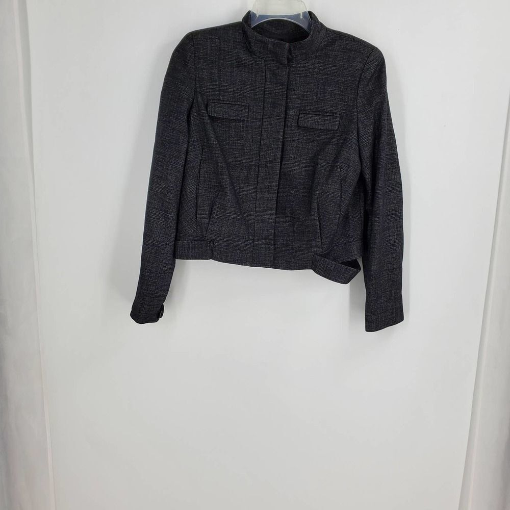 ANNE KLEIN NY womens 4P charcoal button front career bomber style jacket